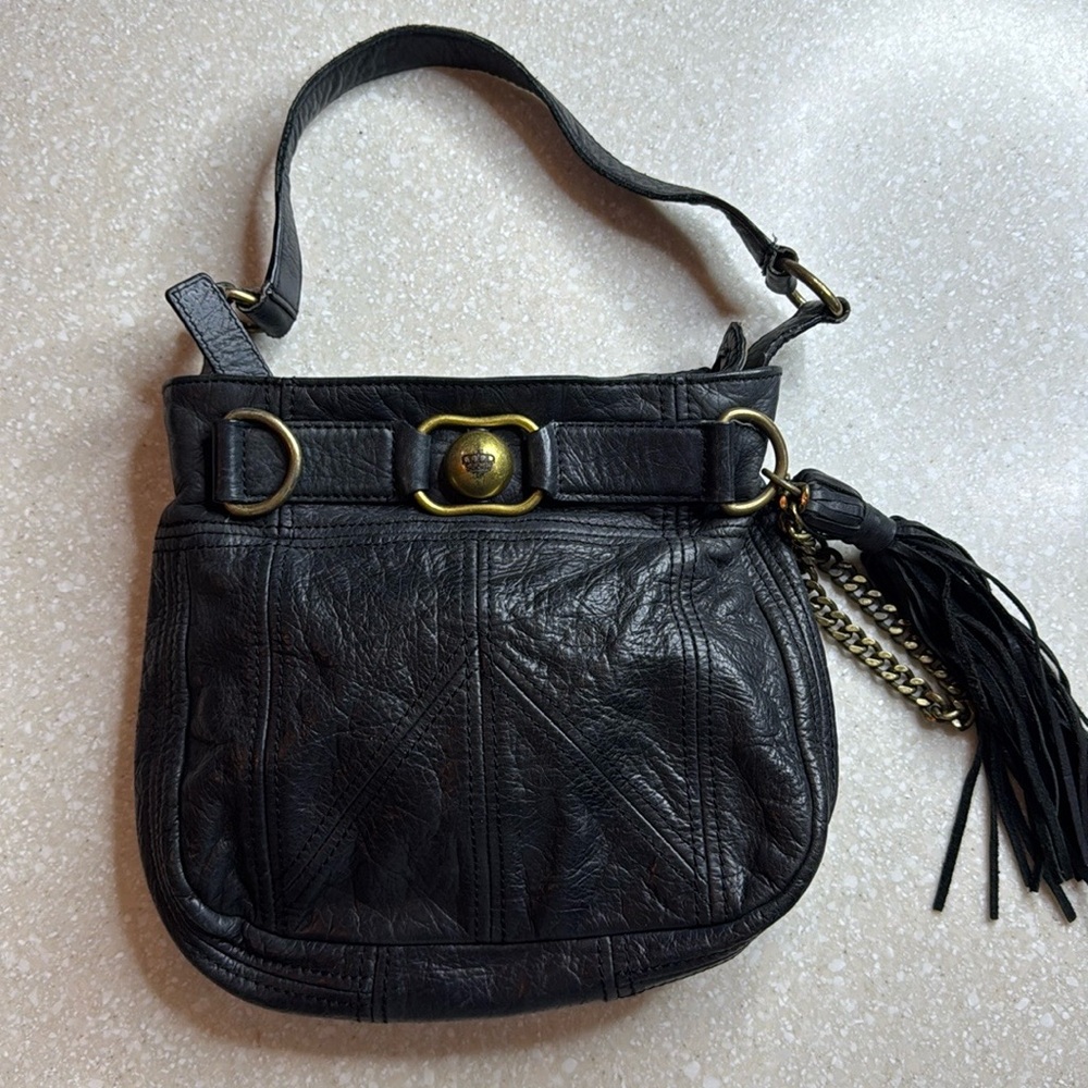 Juicy Couture 2000’s Black Leather & Chain Tassel  Purse